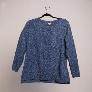 LLBean Womens Blue Marled Cable Knit‎ Sweater Long Sleeve Crew Neck Size L